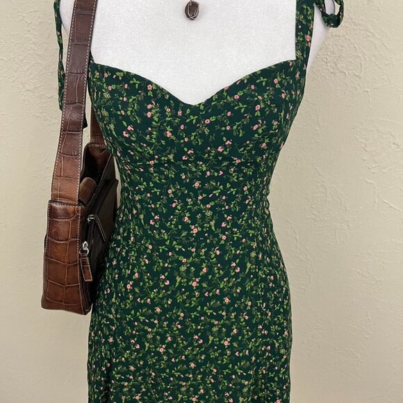 New Reformation Niara Tie Straps Smocked Floral Mini Dress In Coriander - Picture 2 of 8